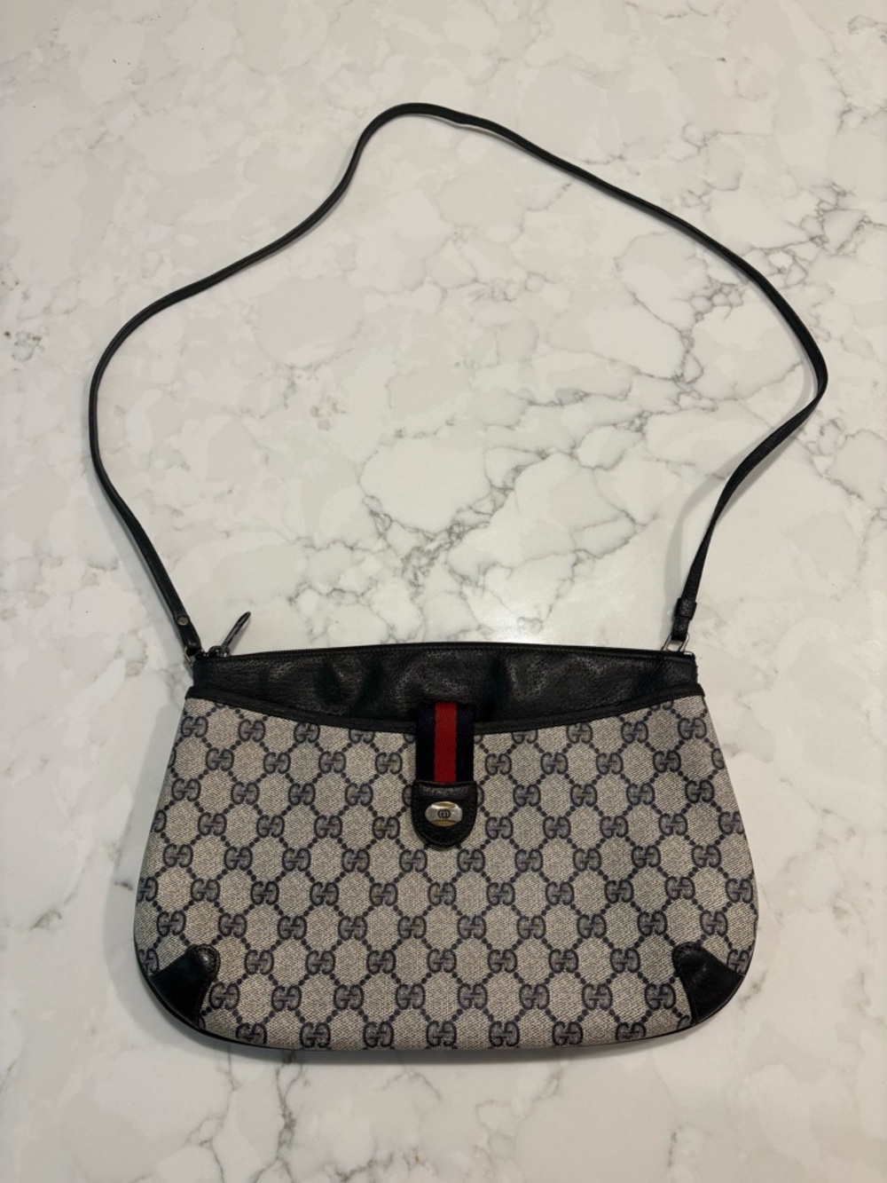 Gucci Supreme vintage Sherry line cross body bag.  Blue.